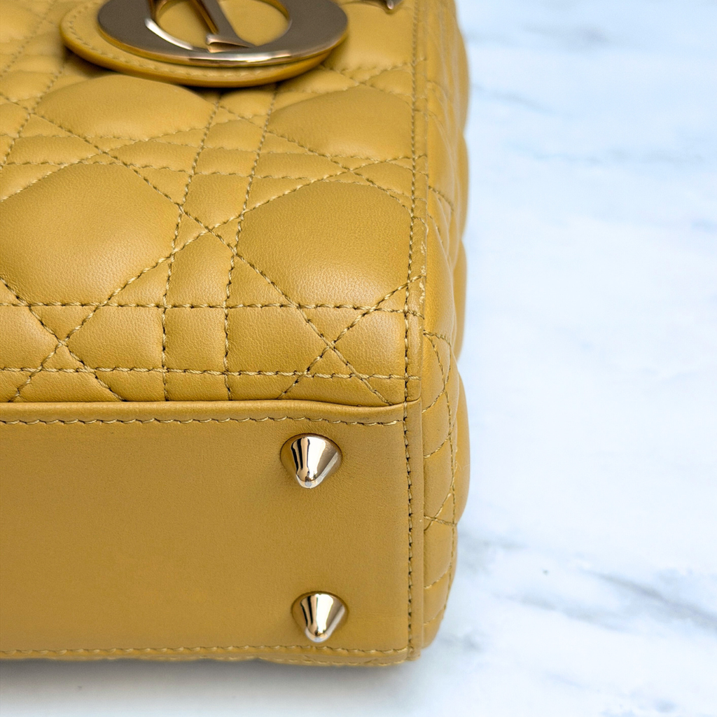 Dior Small Mustard Cannage Lambskin My ABCDior Bag Kelly's Authentic Boutique
