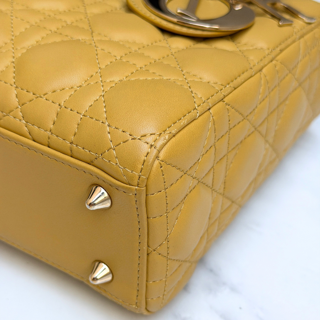Dior Small Mustard Cannage Lambskin My ABCDior Bag Kelly's Authentic Boutique