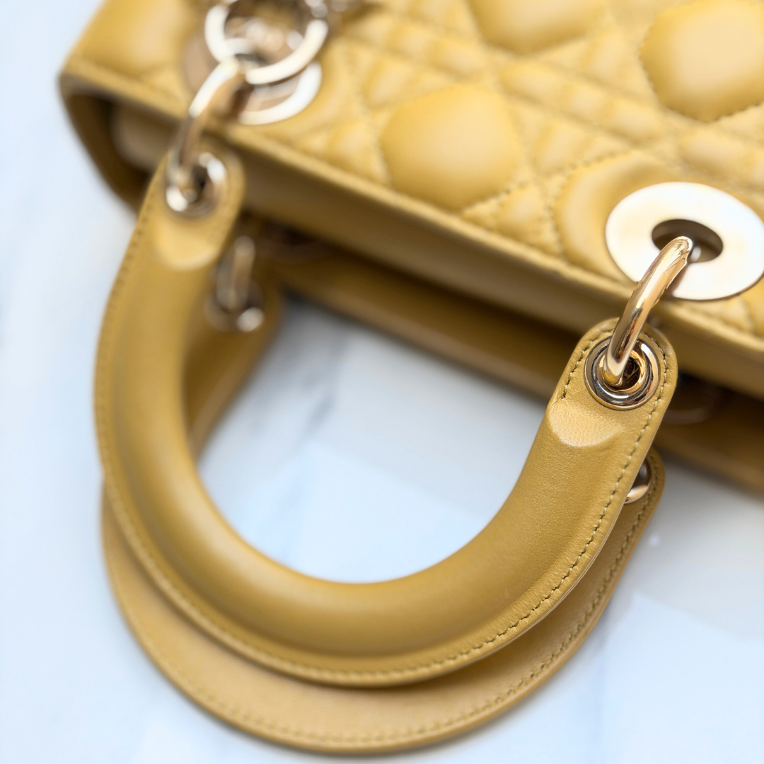 Dior Small Mustard Cannage Lambskin My ABCDior Bag Kelly's Authentic Boutique