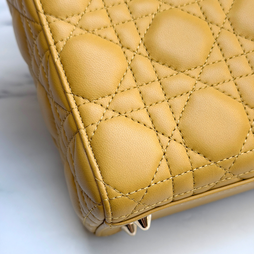 Dior Small Mustard Cannage Lambskin My ABCDior Bag Kelly's Authentic Boutique