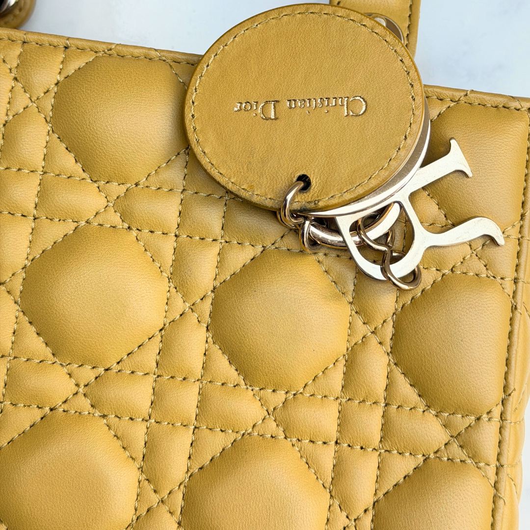 Dior Small Mustard Cannage Lambskin My ABCDior Bag Kelly's Authentic Boutique