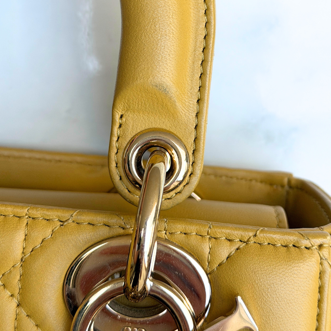 Dior Small Mustard Cannage Lambskin My ABCDior Bag Kelly's Authentic Boutique