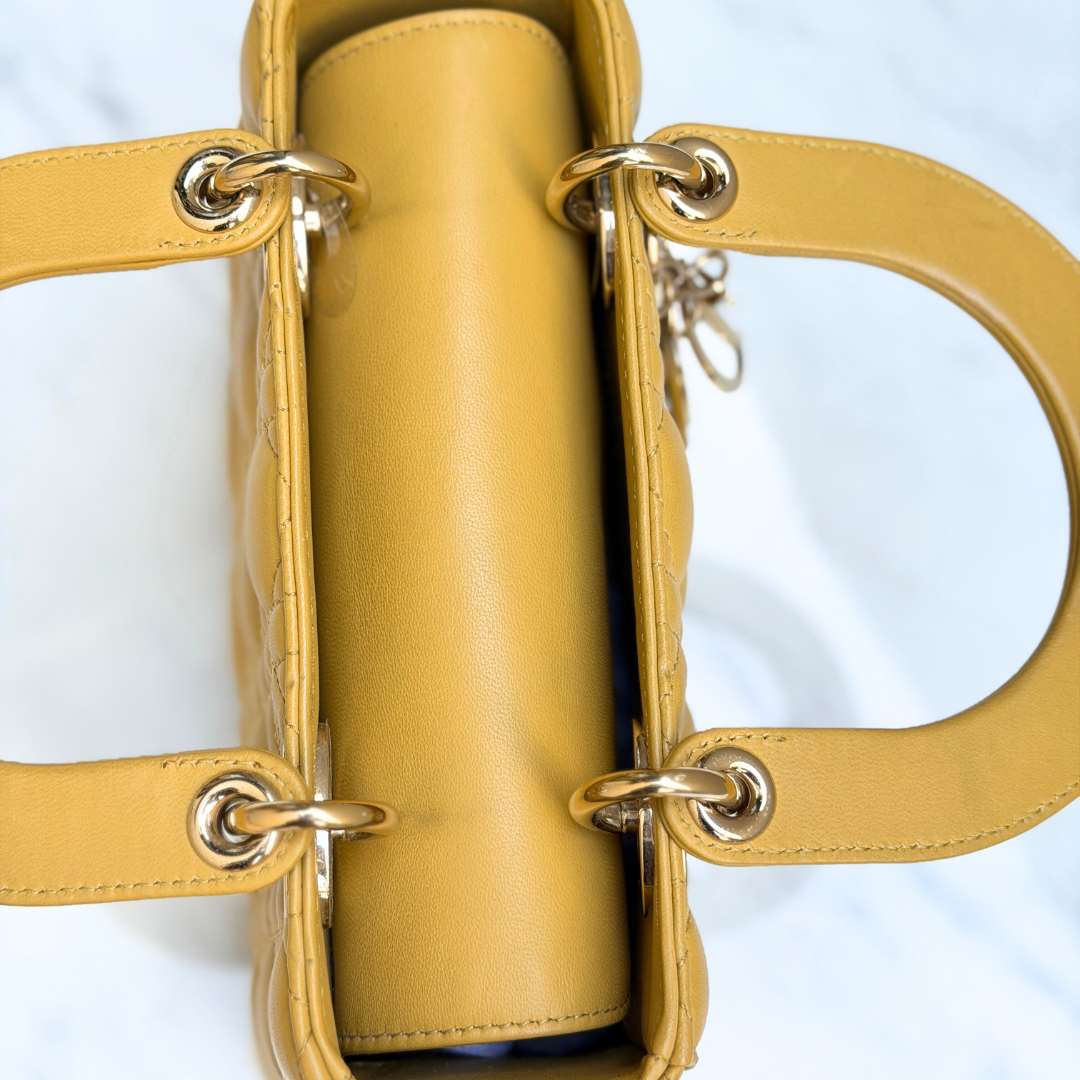 Dior Small Mustard Cannage Lambskin My ABCDior Bag Kelly's Authentic Boutique