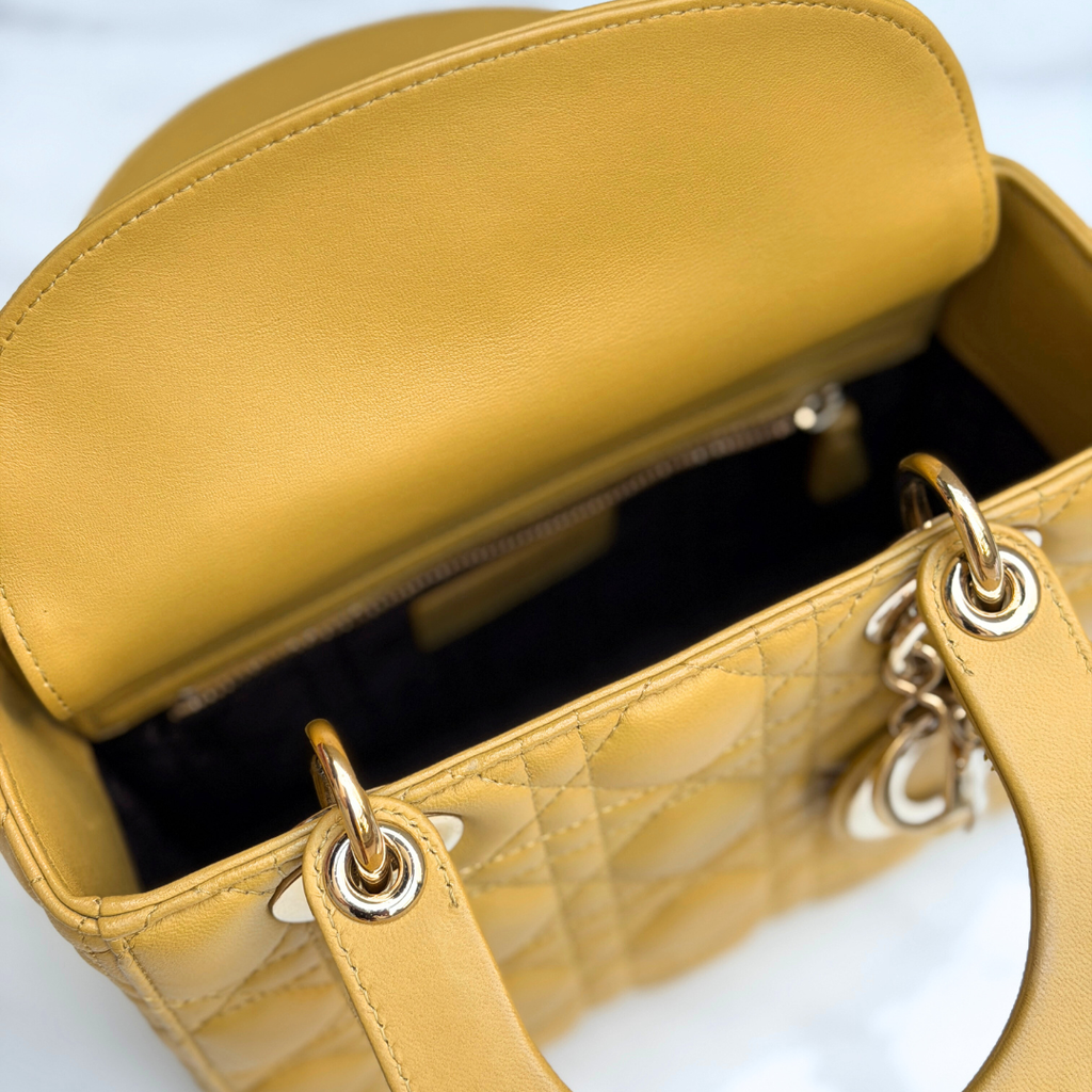 Dior Small Mustard Cannage Lambskin My ABCDior Bag Kelly's Authentic Boutique