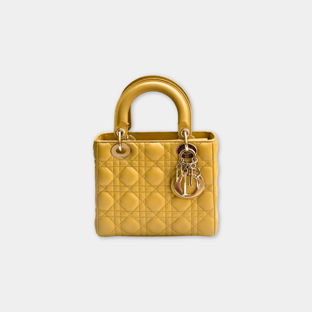 Dior Small Mustard Cannage Lambskin My ABCDior Bag Kelly's Authentic Boutique