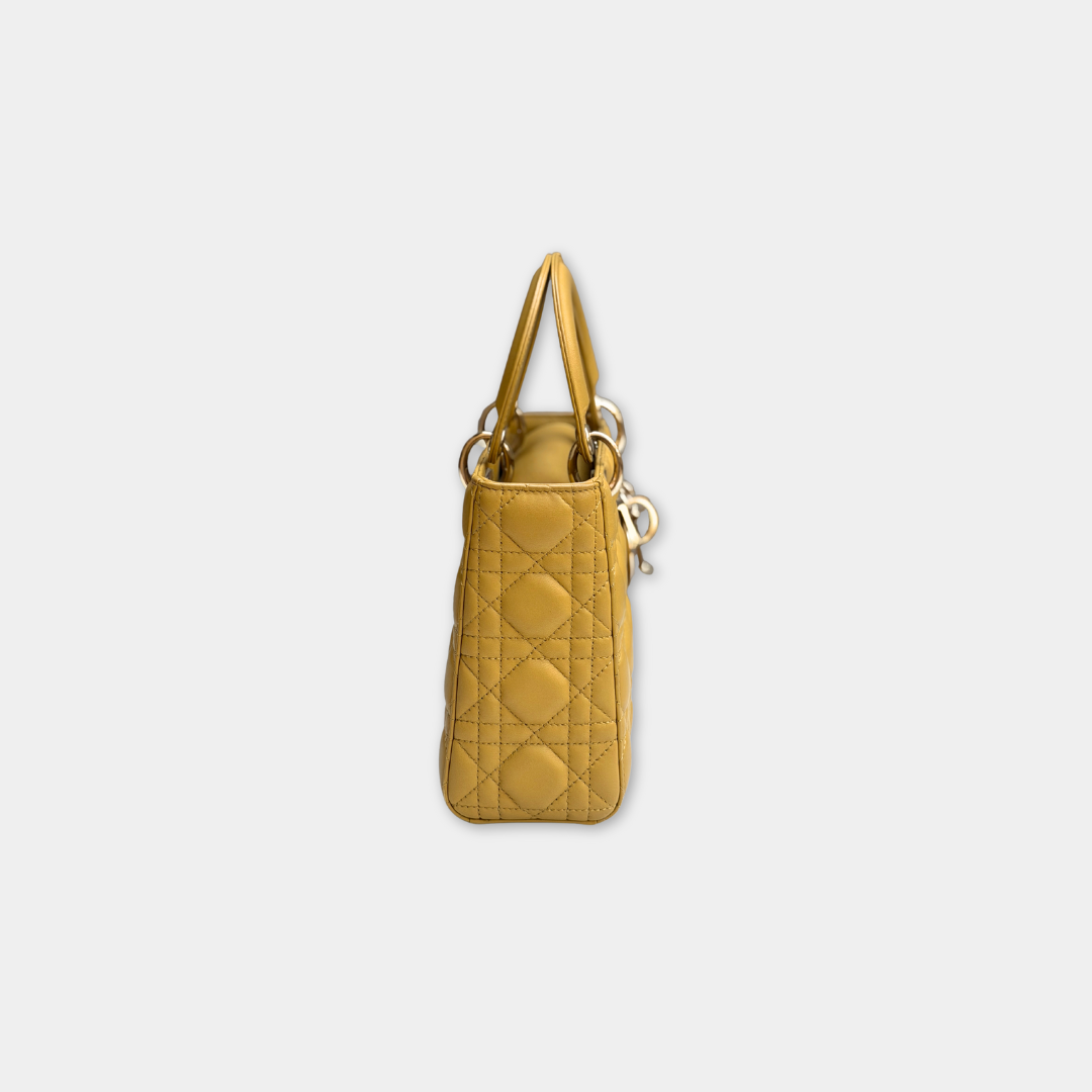 Dior Small Mustard Cannage Lambskin My ABCDior Bag Kelly's Authentic Boutique