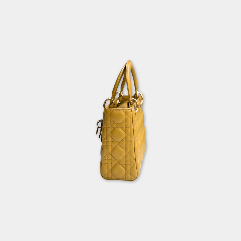 Dior Small Mustard Cannage Lambskin My ABCDior Bag Kelly's Authentic Boutique