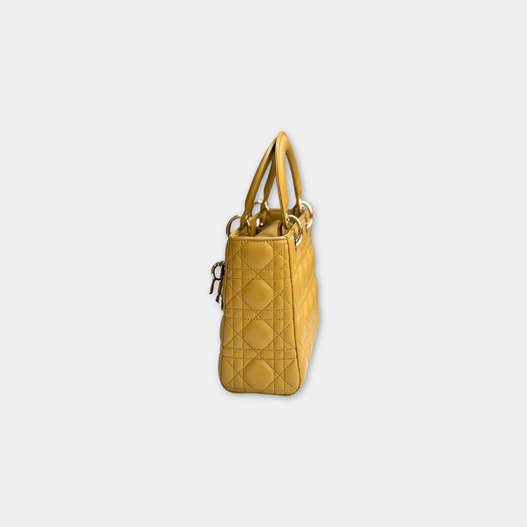 Dior Small Mustard Cannage Lambskin My ABCDior Bag Kelly's Authentic Boutique
