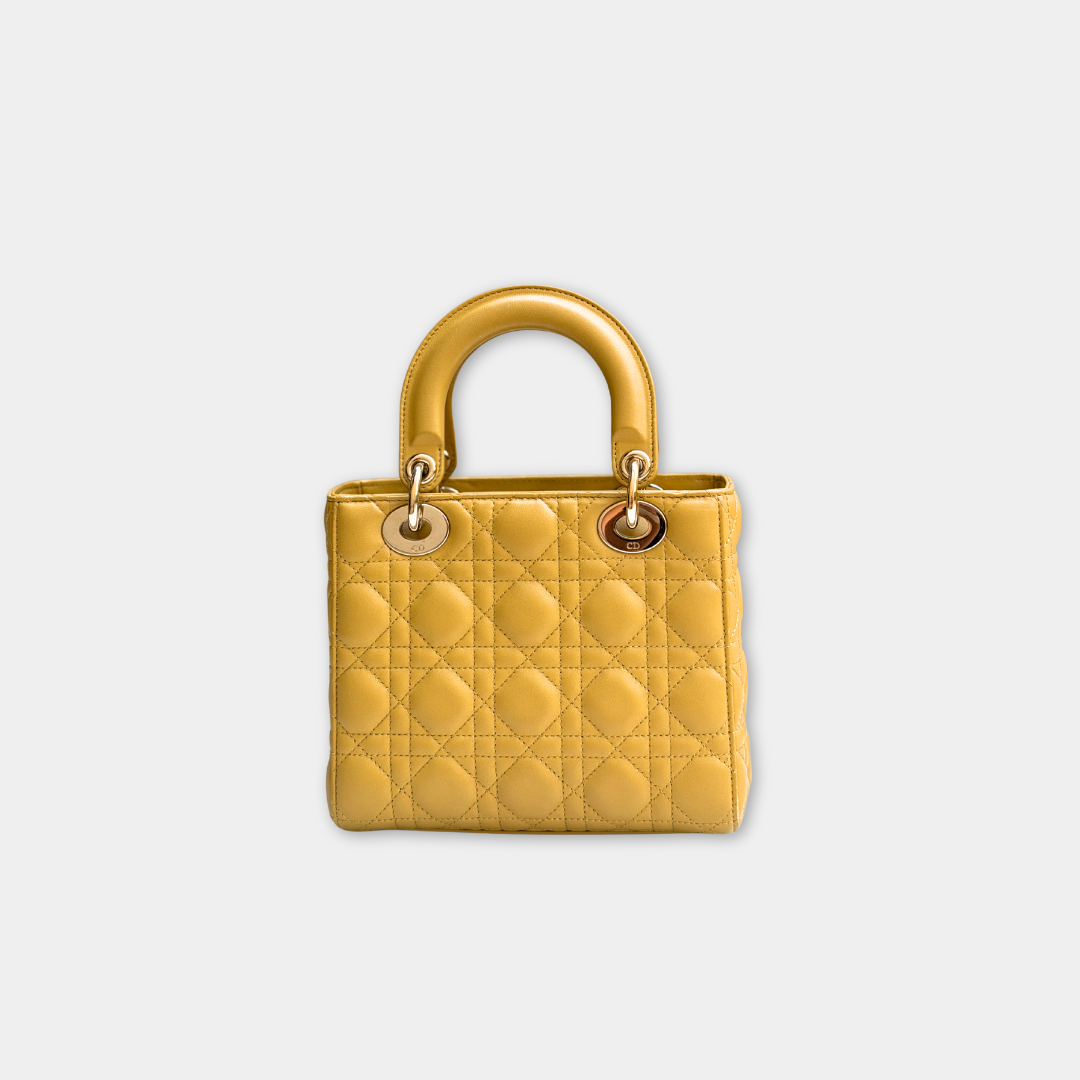 Dior Small Mustard Cannage Lambskin My ABCDior Bag Kelly's Authentic Boutique
