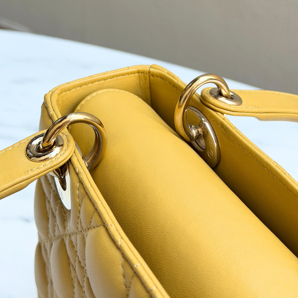Dior Small Mustard Cannage Lambskin My ABCDior Bag Kelly's Authentic Boutique