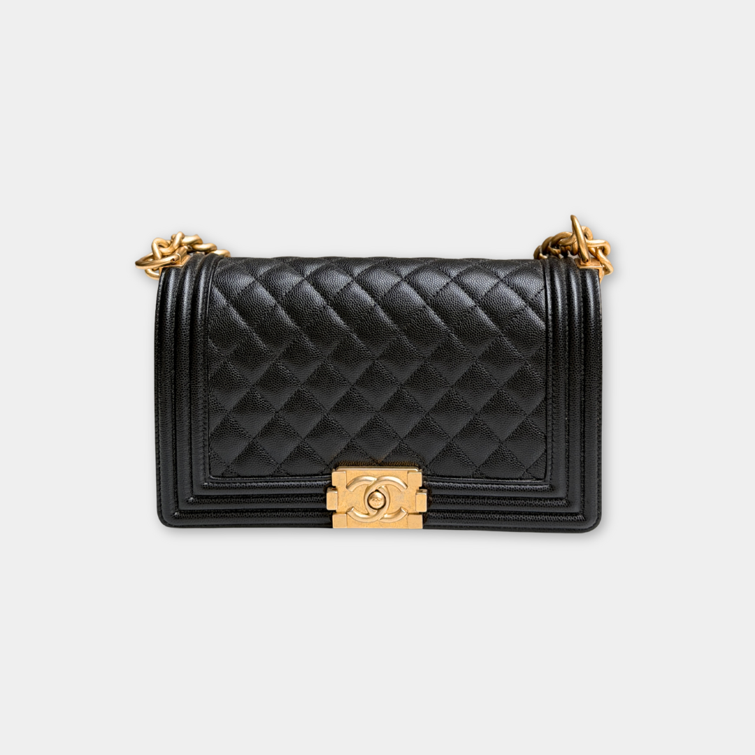 Chanel Old Medium Black Caviar Boy Bag Kelly's Authentic Boutique