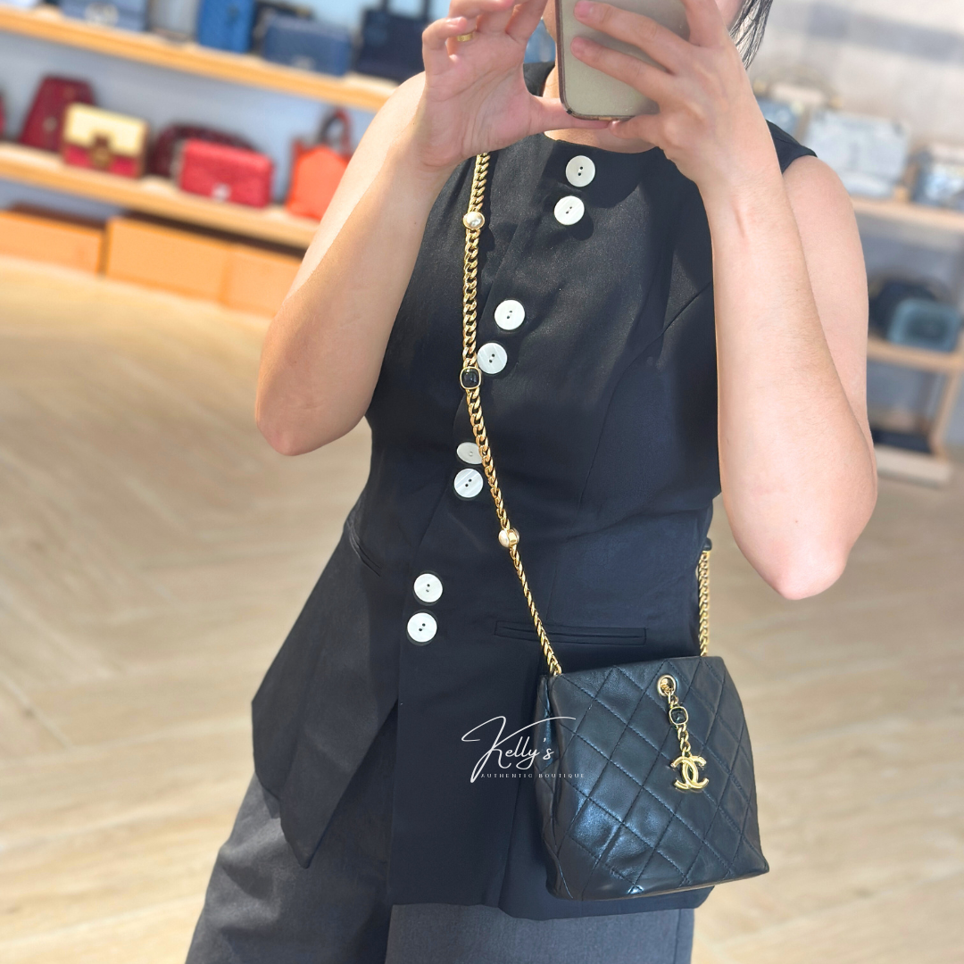 Chanel 22B Microchip Pearl Lambskin Mini Bucket Bag Kelly's Authentic Boutique