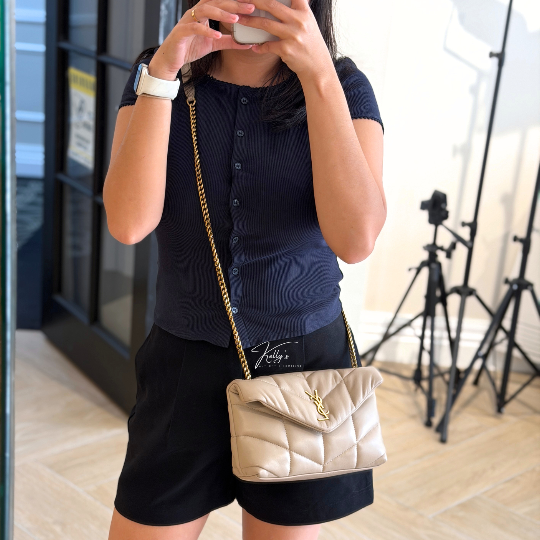 Saint Laurent Dark Beige Mini Toy Puffer Bag Kelly's Authentic Boutique