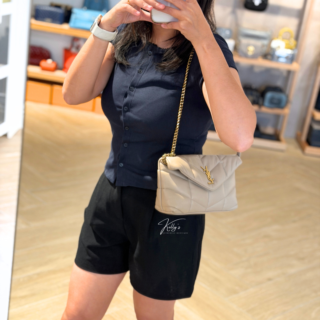 Saint Laurent Dark Beige Mini Toy Puffer Bag Kelly's Authentic Boutique