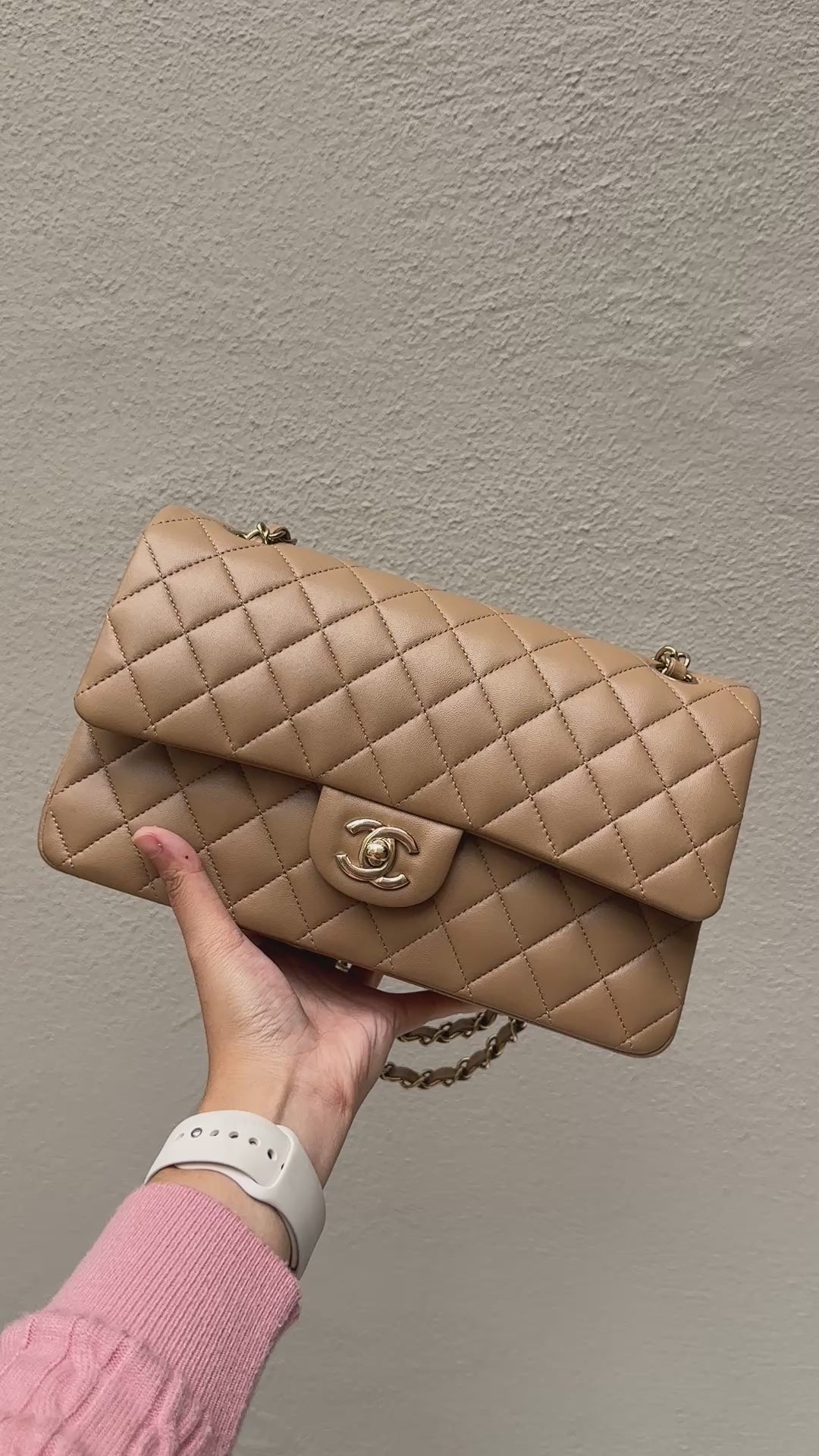 Chanel Microchipped 22B Medium Dark Beige Lambskin Quilted Classic Flap