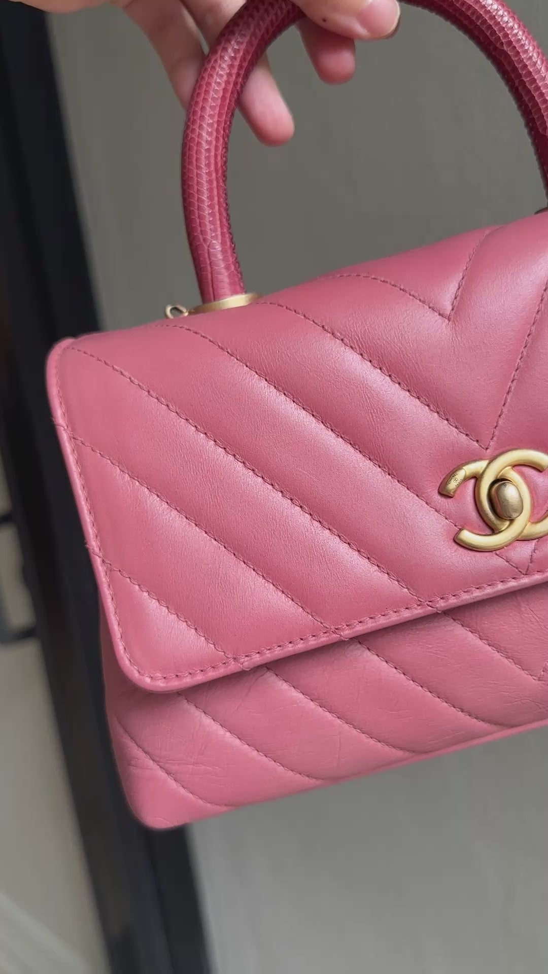 Chanel Pink Chevron Calfskin Small Coco Python Top Handle Bag