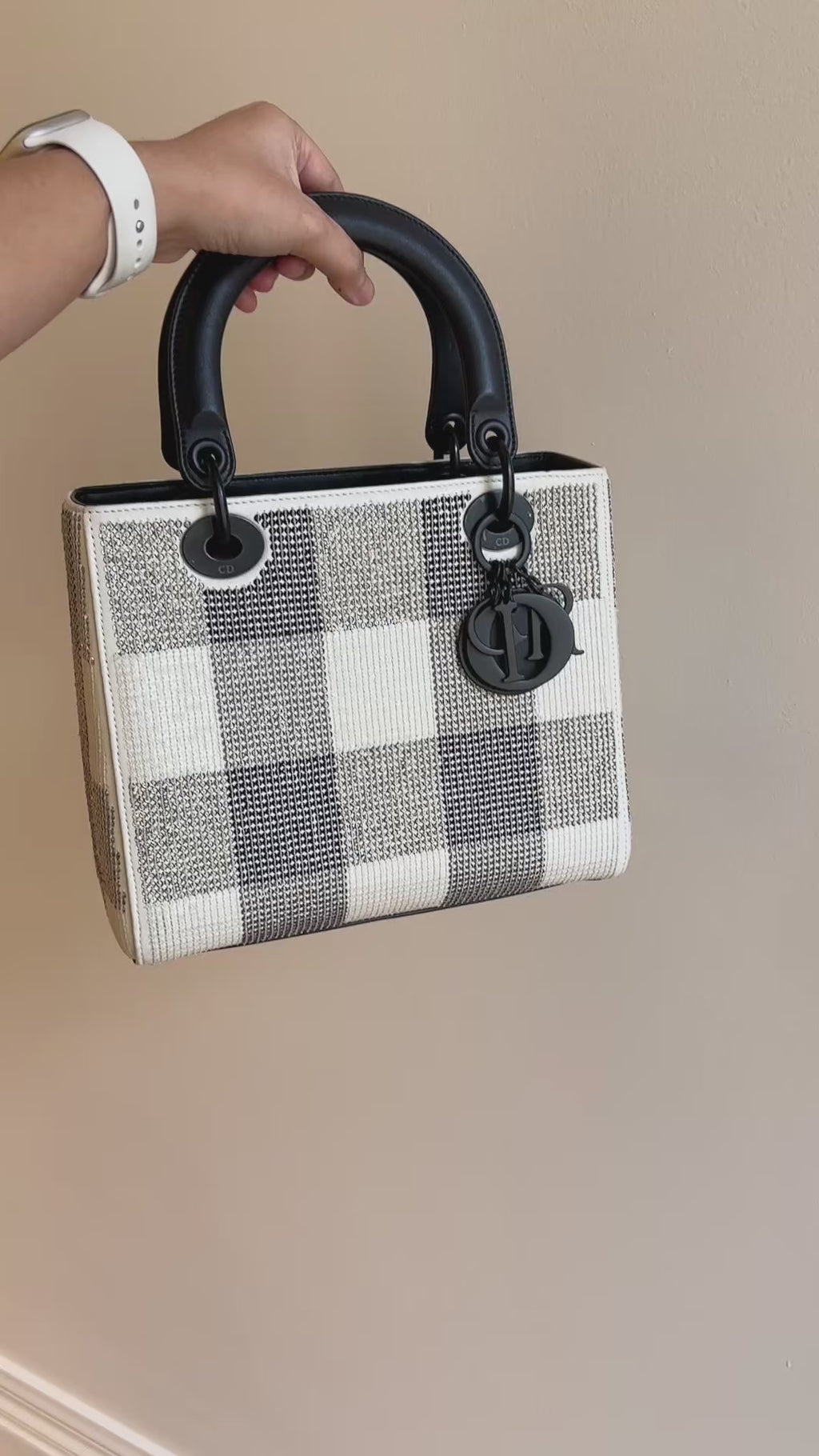 Dior Lady Medium Dior Sequin Black and White Handbag