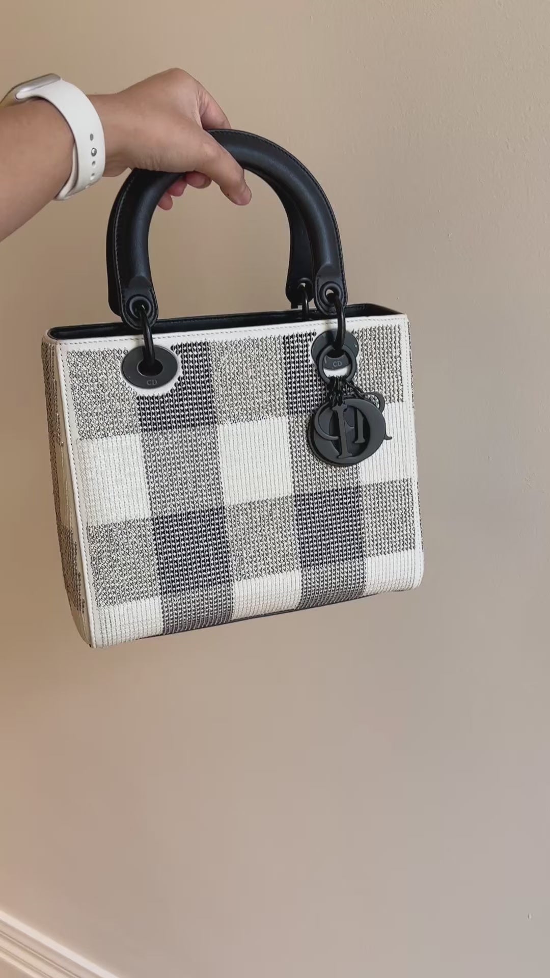 Dior Lady Medium Dior Sequin Black and White Handbag
